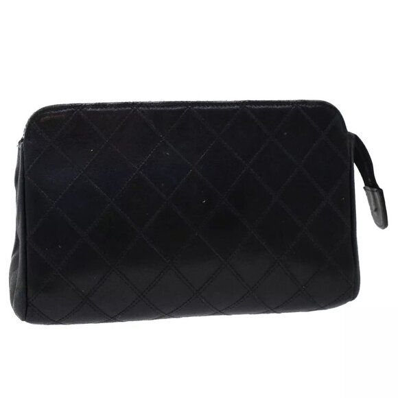 CHANEL Handbags - CHANEL Pouch Lamb Skin Black CC Authentic